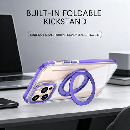 For iPhone 13 Pro Dual Color Clear 360 Degree Rotation Holder Magnetic Phone Case - Purple - EDA009691617E