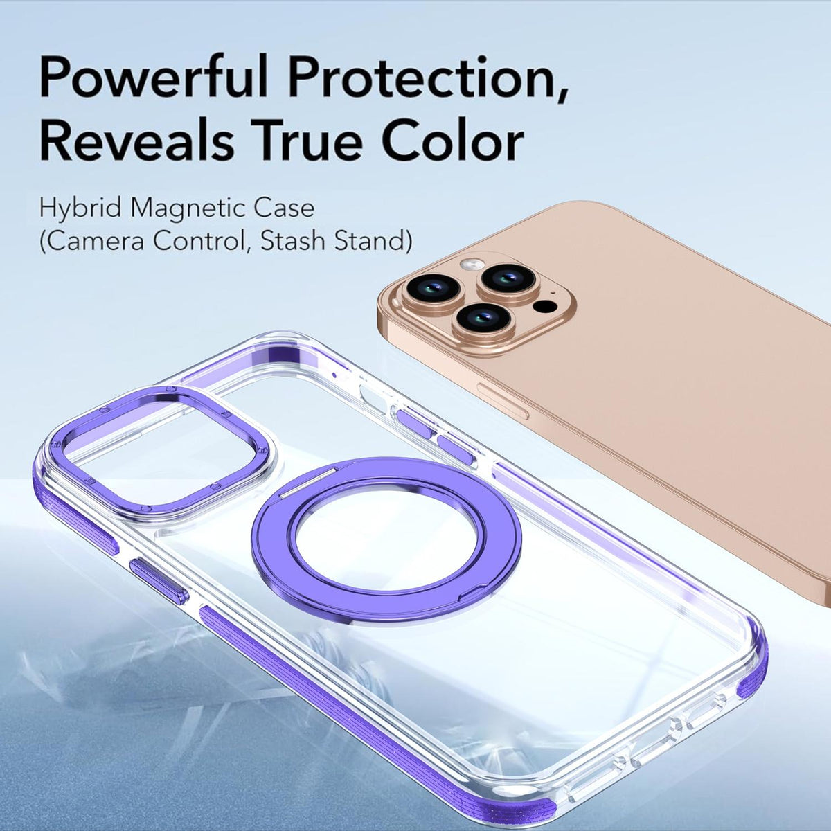 For iPhone 13 Pro Dual Color Clear 360 Degree Rotation Holder Magnetic Phone Case - Purple - EDA009691617E
