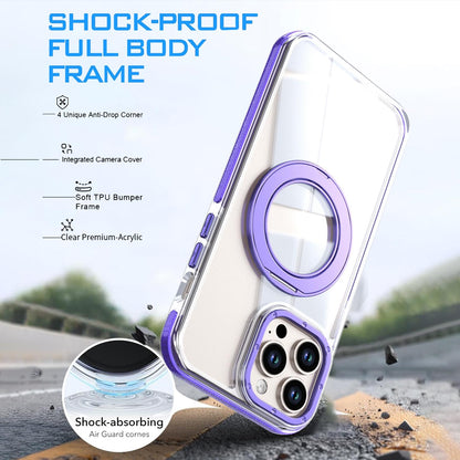 For iPhone 13 Pro Dual Color Clear 360 Degree Rotation Holder Magnetic Phone Case - Purple - EDA009691617E