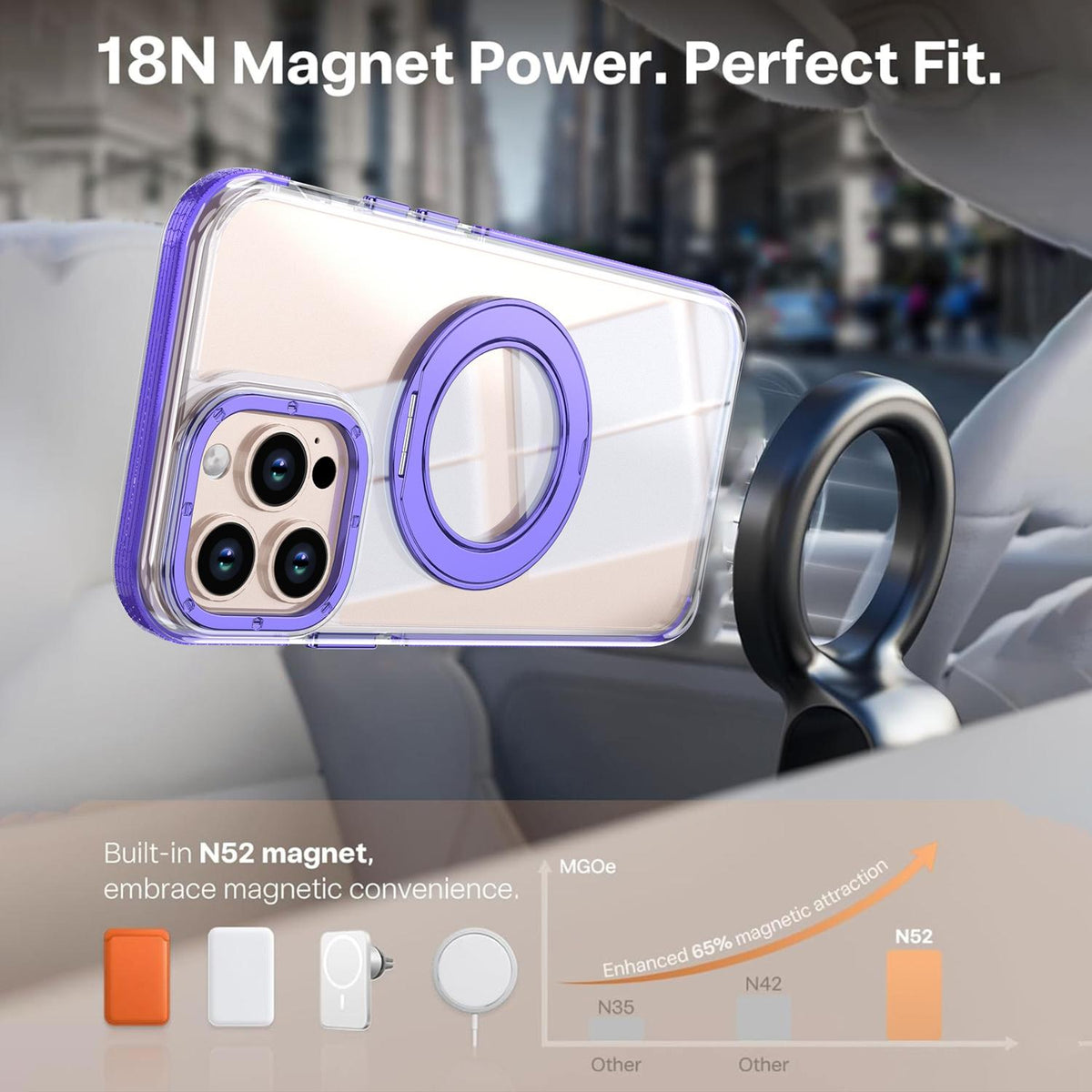 For iPhone 13 Pro Dual Color Clear 360 Degree Rotation Holder Magnetic Phone Case - Purple - EDA009691617E