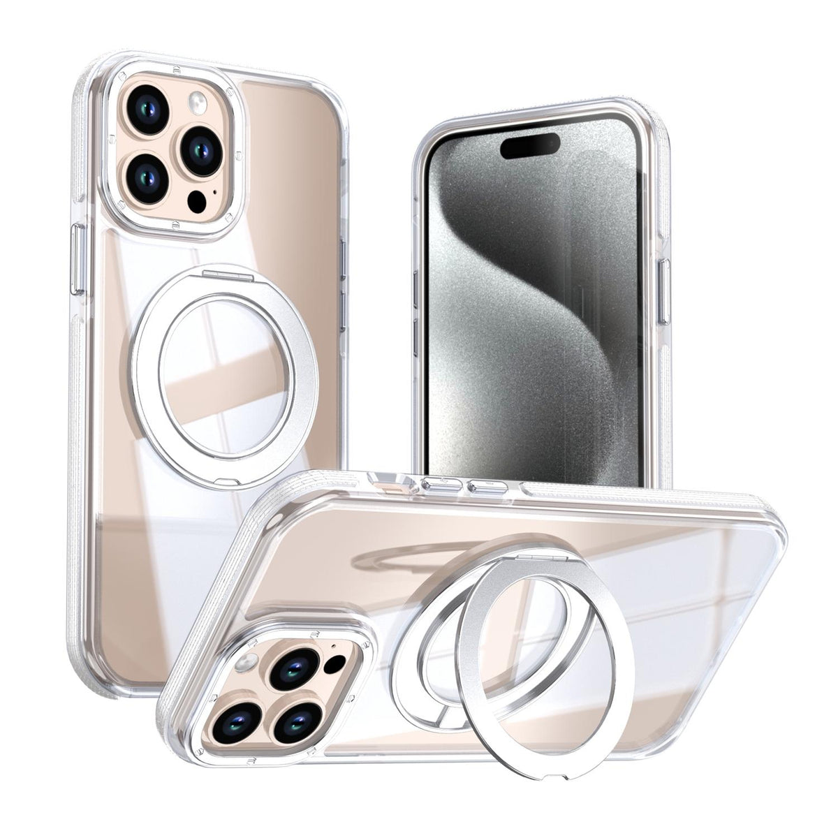 For iPhone 12 Pro Max Dual Color Clear 360 Degree Rotation Holder Magnetic Phone Case - White - EDA009691618A