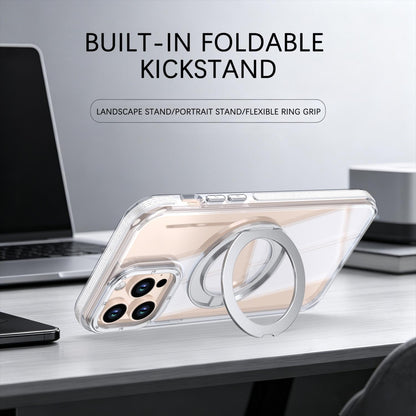 For iPhone 12 Pro Max Dual Color Clear 360 Degree Rotation Holder Magnetic Phone Case - White - EDA009691618A
