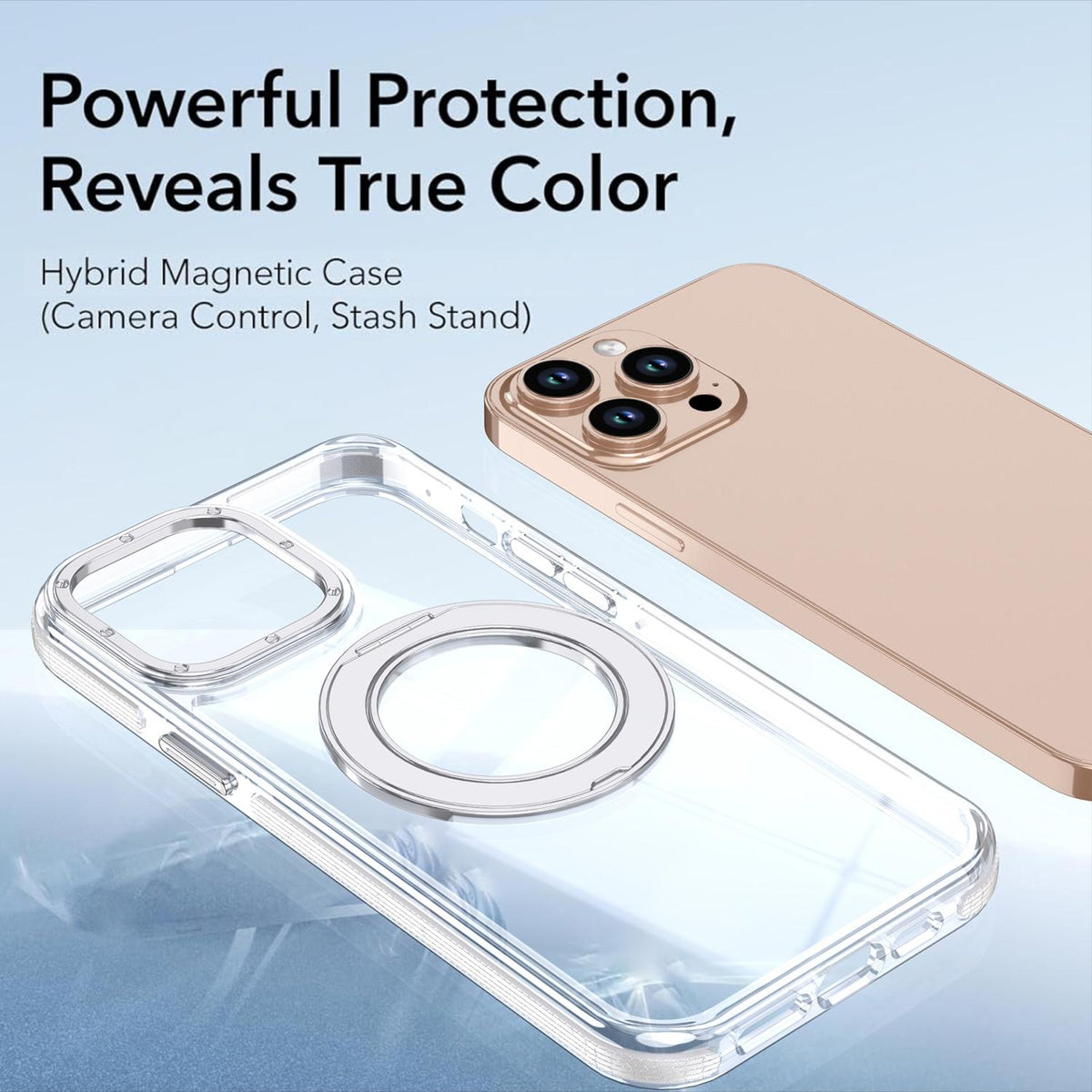 For iPhone 12 Pro Max Dual Color Clear 360 Degree Rotation Holder Magnetic Phone Case - White - EDA009691618A