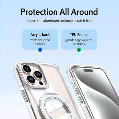 For iPhone 12 Pro Max Dual Color Clear 360 Degree Rotation Holder Magnetic Phone Case - White - EDA009691618A