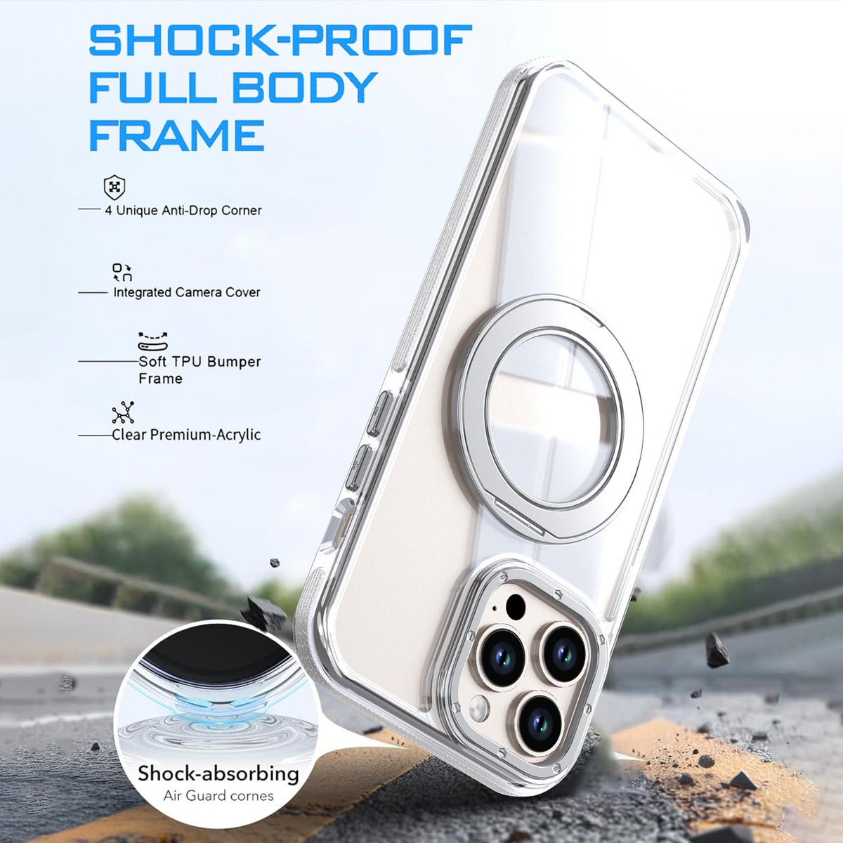 For iPhone 12 Pro Max Dual Color Clear 360 Degree Rotation Holder Magnetic Phone Case - White - EDA009691618A