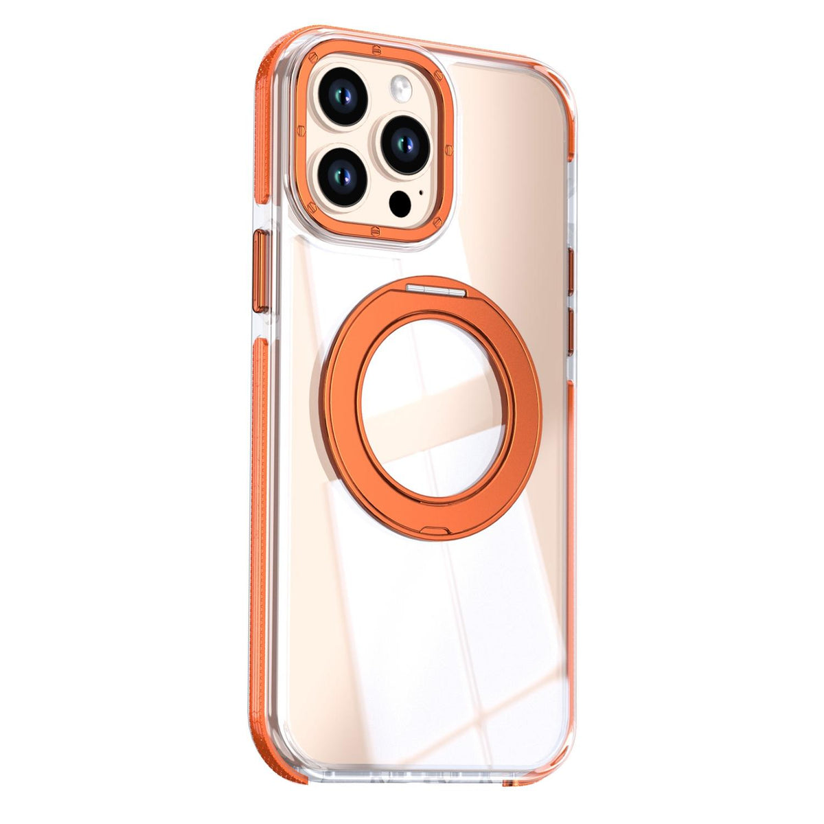 For iPhone 12 Pro Max Dual Color Clear 360 Degree Rotation Holder Magnetic Phone Case - Orange - EDA009691618B