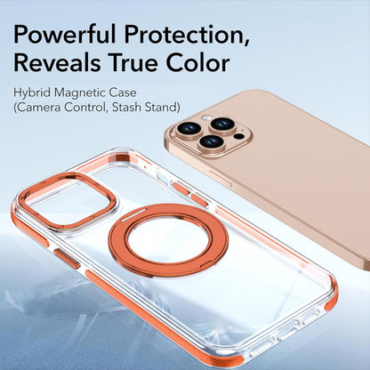 For iPhone 12 Pro Max Dual Color Clear 360 Degree Rotation Holder Magnetic Phone Case - Orange - EDA009691618B
