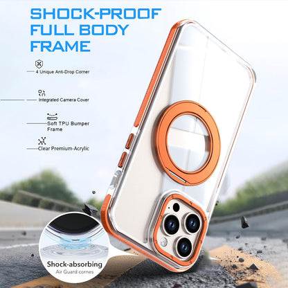 For iPhone 12 Pro Max Dual Color Clear 360 Degree Rotation Holder Magnetic Phone Case - Orange - EDA009691618B
