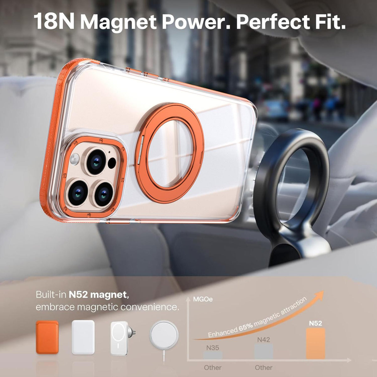 For iPhone 12 Pro Max Dual Color Clear 360 Degree Rotation Holder Magnetic Phone Case - Orange - EDA009691618B