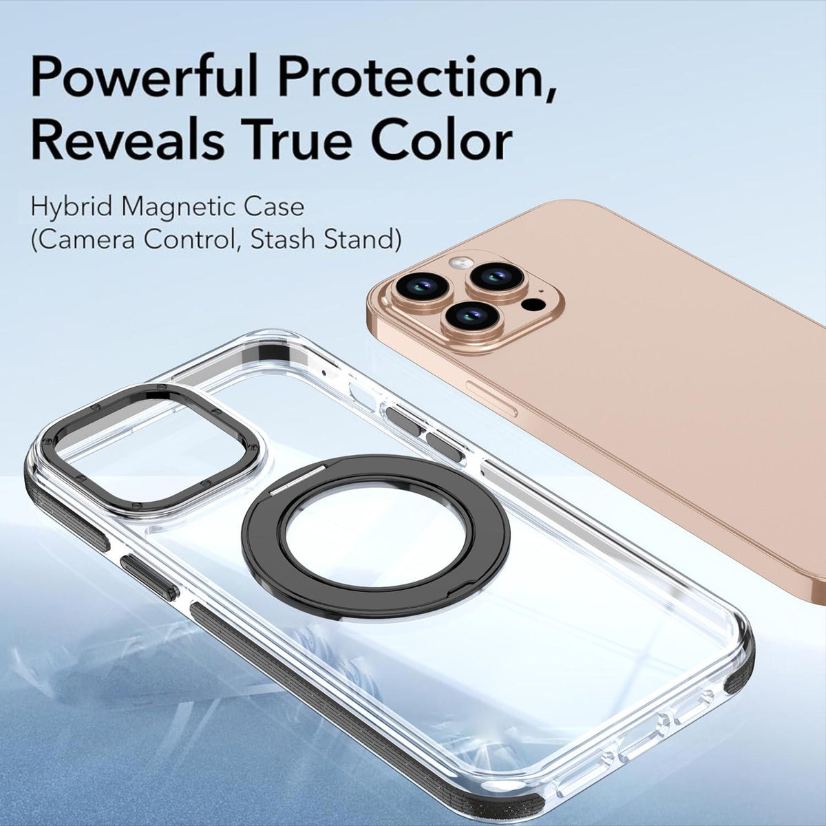 For iPhone 12 Pro Max Dual Color Clear 360 Degree Rotation Holder Magnetic Phone Case - Black - EDA009691618C