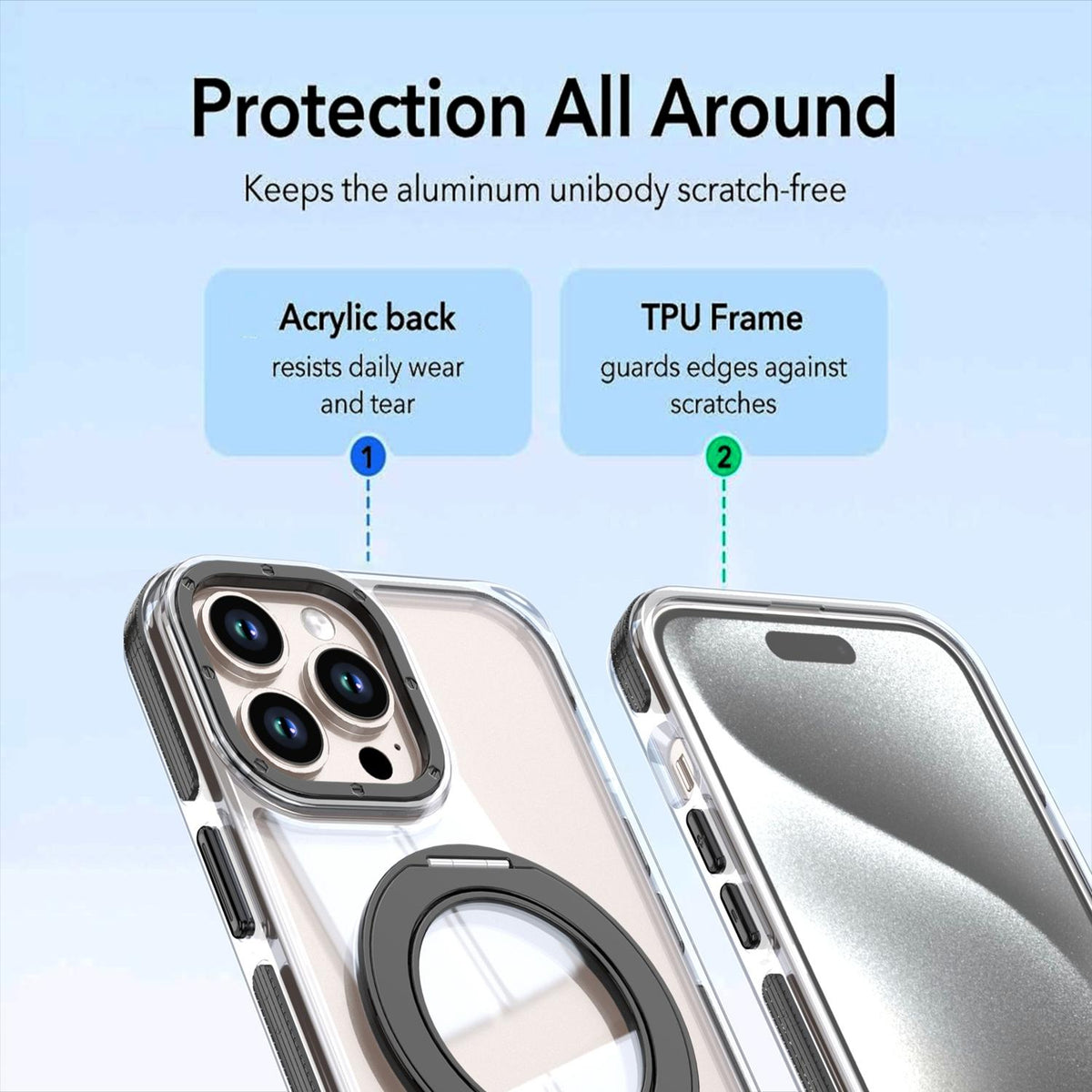 For iPhone 12 Pro Max Dual Color Clear 360 Degree Rotation Holder Magnetic Phone Case - Black - EDA009691618C