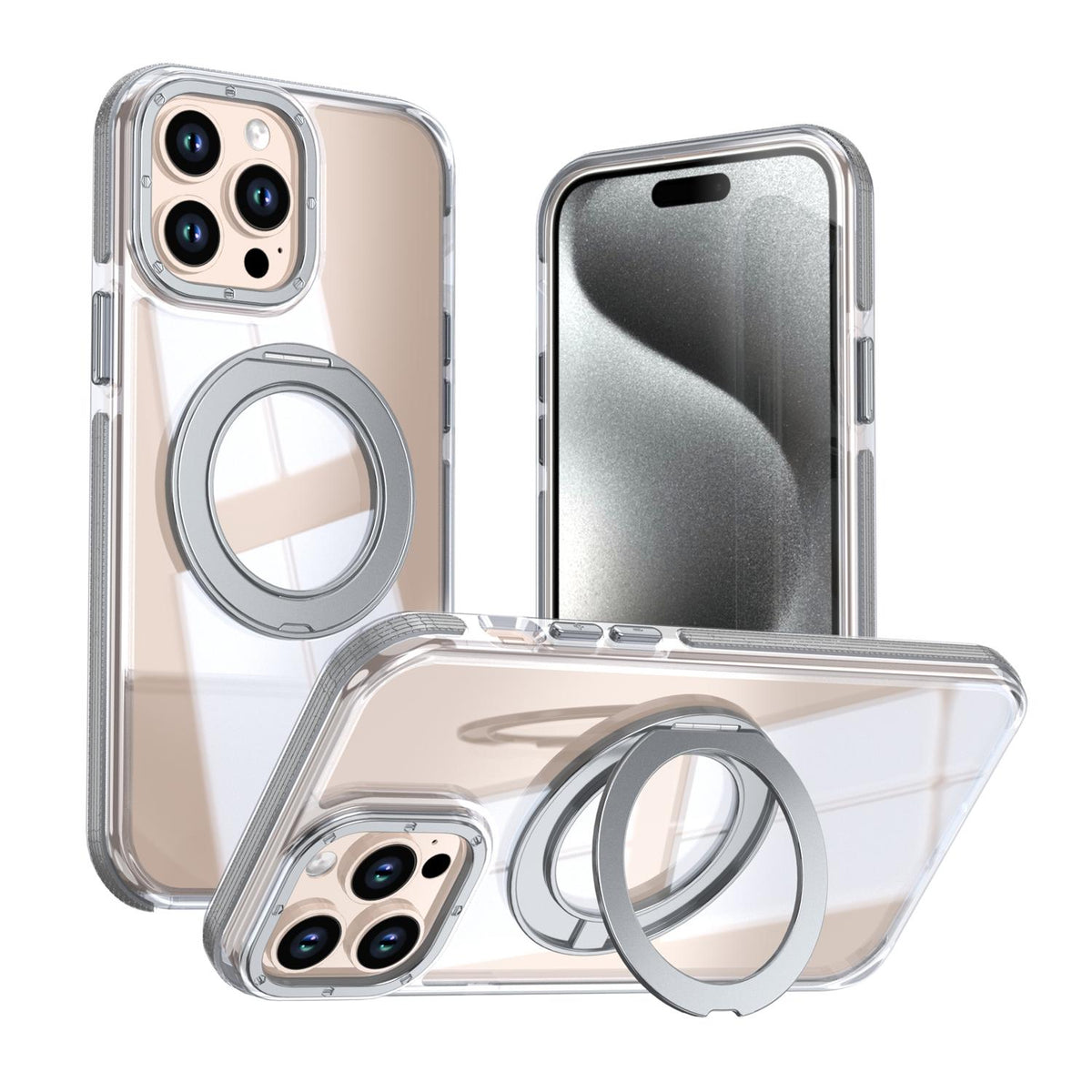 For iPhone 12 Pro Max Dual Color Clear 360 Degree Rotation Holder Magnetic Phone Case - Grey - EDA009691618D