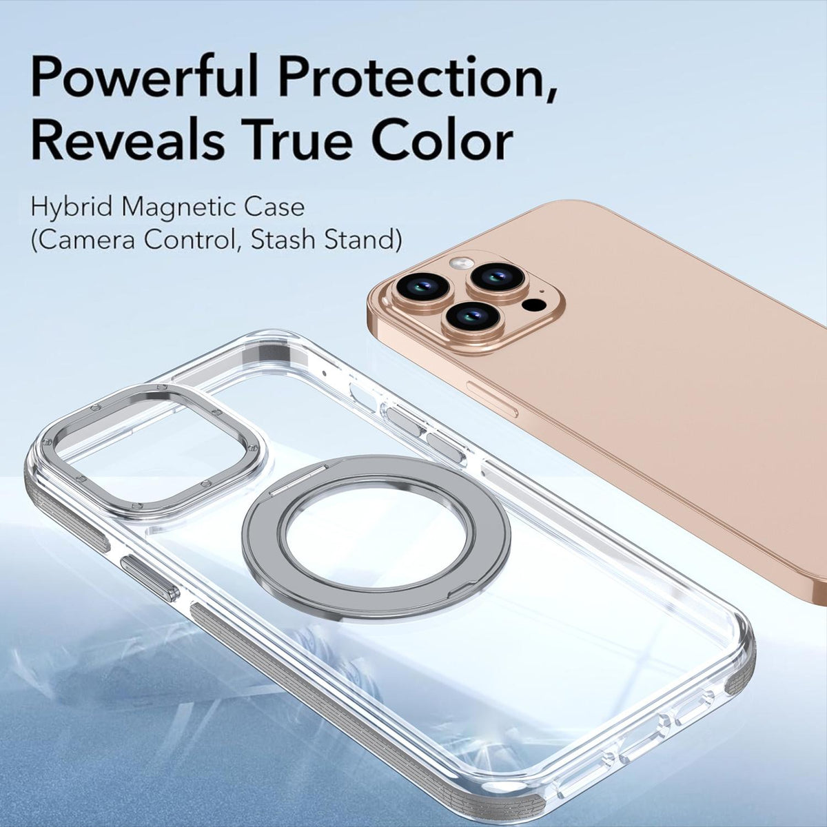 For iPhone 12 Pro Max Dual Color Clear 360 Degree Rotation Holder Magnetic Phone Case - Grey - EDA009691618D
