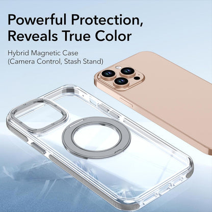 For iPhone 12 Pro Max Dual Color Clear 360 Degree Rotation Holder Magnetic Phone Case - Grey - EDA009691618D