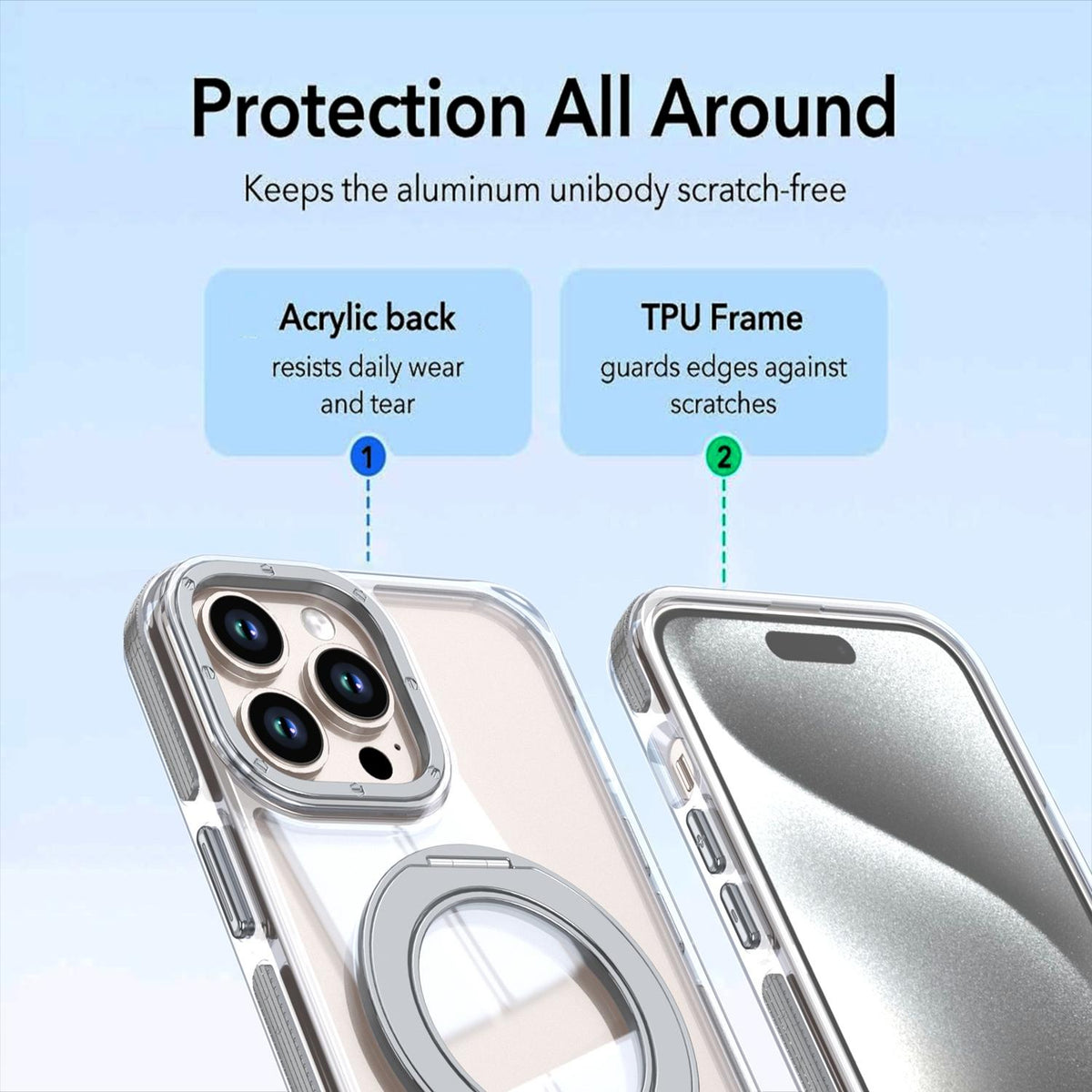 For iPhone 12 Pro Max Dual Color Clear 360 Degree Rotation Holder Magnetic Phone Case - Grey - EDA009691618D