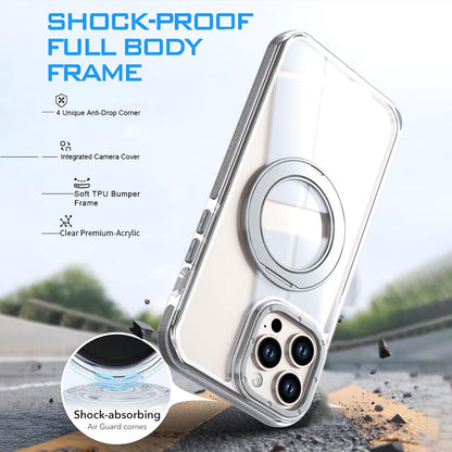 For iPhone 12 Pro Max Dual Color Clear 360 Degree Rotation Holder Magnetic Phone Case - Grey - EDA009691618D