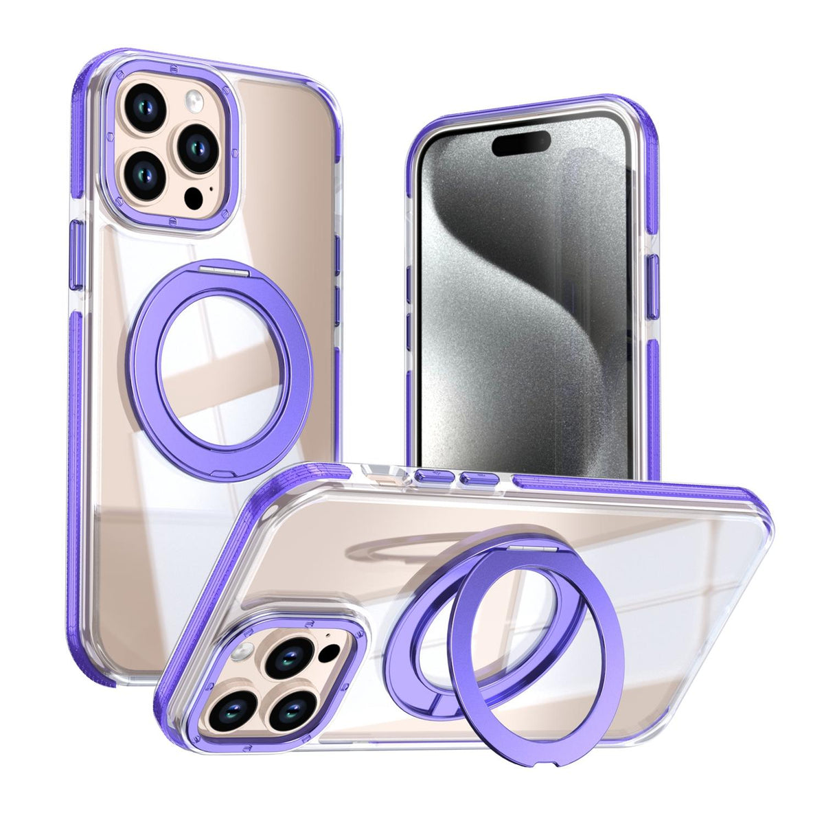 For iPhone 12 Pro Max Dual Color Clear 360 Degree Rotation Holder Magnetic Phone Case - Purple - EDA009691618E