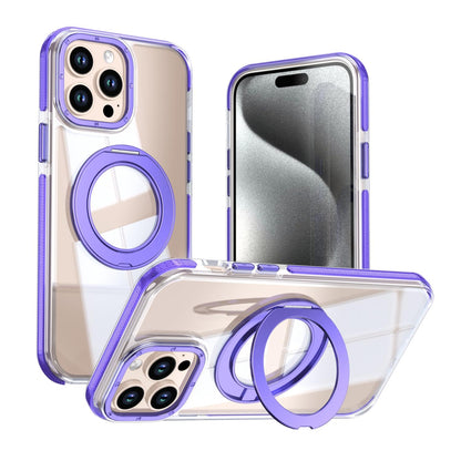 For iPhone 12 Pro Max Dual Color Clear 360 Degree Rotation Holder Magnetic Phone Case - Purple - EDA009691618E