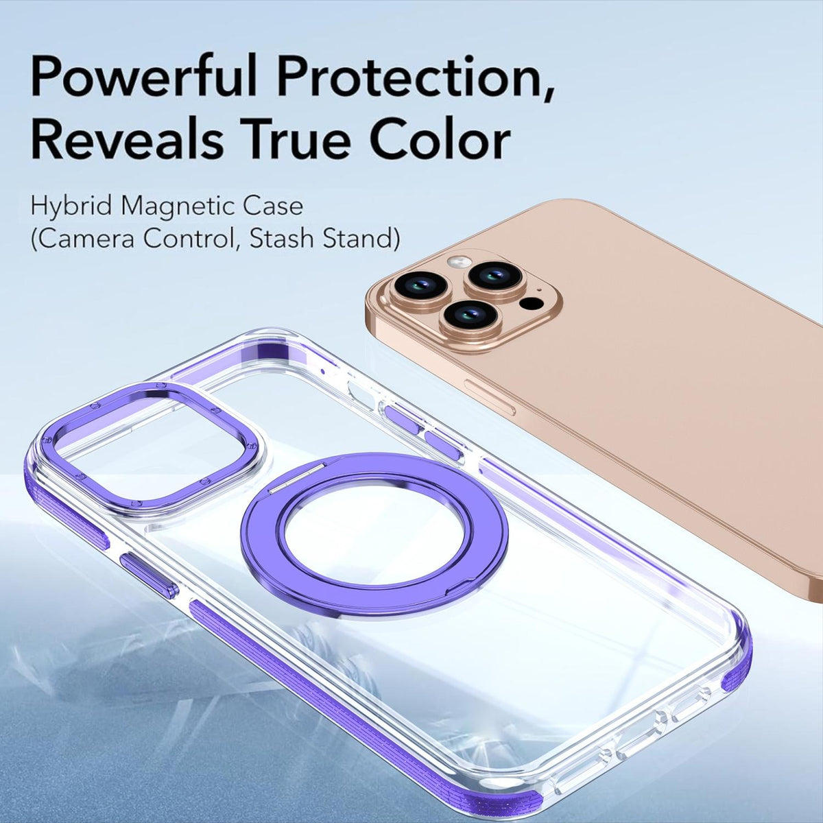For iPhone 12 Pro Max Dual Color Clear 360 Degree Rotation Holder Magnetic Phone Case - Purple - EDA009691618E