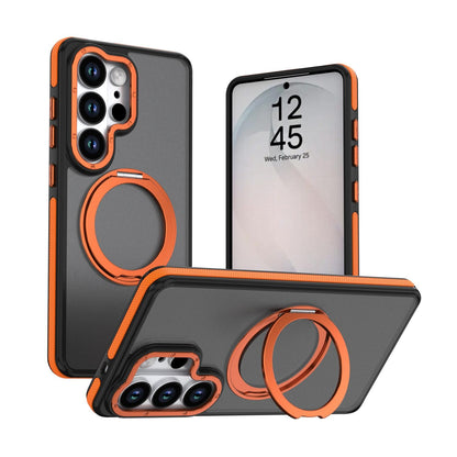 For Galaxy S26 Ultra 5G Dual Color Skin Feel 360 Degree Rotation Holder Magnetic Phone Case - Orange - EDA009691701A
