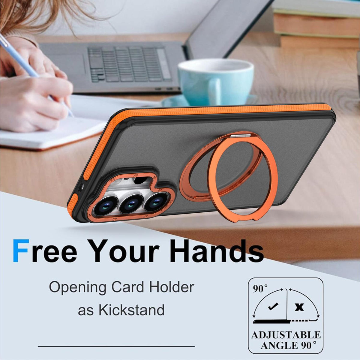 For Galaxy S26 Ultra 5G Dual Color Skin Feel 360 Degree Rotation Holder Magnetic Phone Case - Orange - EDA009691701A