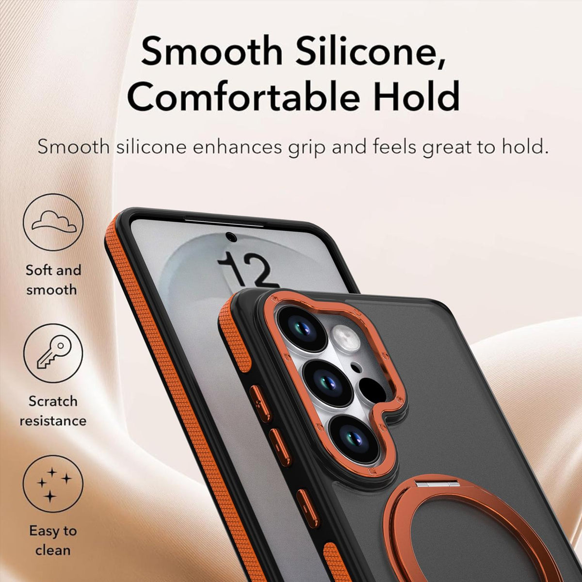 For Galaxy S26 Ultra 5G Dual Color Skin Feel 360 Degree Rotation Holder Magnetic Phone Case - Orange - EDA009691701A