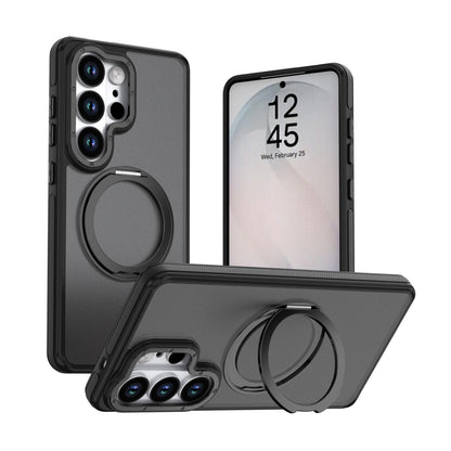 For Galaxy S26 Ultra 5G Dual Color Skin Feel 360 Degree Rotation Holder Magnetic Phone Case - Black - EDA009691701B