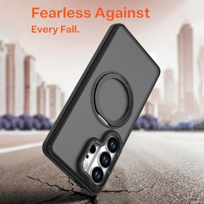 For Galaxy S26 Ultra 5G Dual Color Skin Feel 360 Degree Rotation Holder Magnetic Phone Case - Black - EDA009691701B