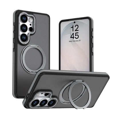 For Galaxy S26 Ultra 5G Dual Color Skin Feel 360 Degree Rotation Holder Magnetic Phone Case - Grey - EDA009691701C