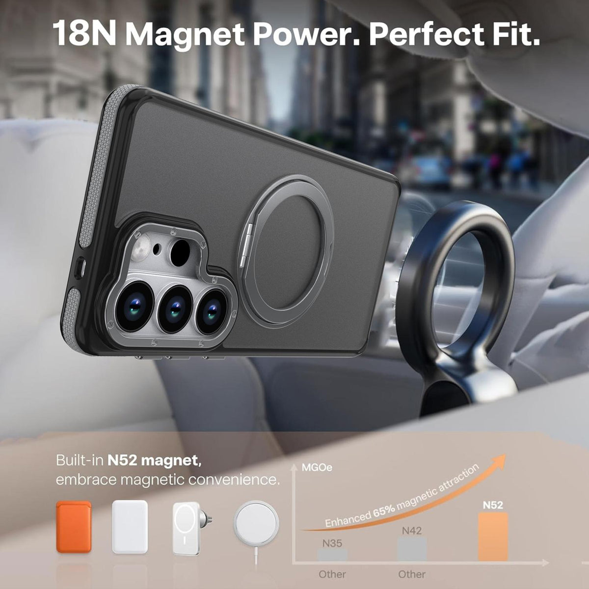 For Galaxy S26 Ultra 5G Dual Color Skin Feel 360 Degree Rotation Holder Magnetic Phone Case - Grey - EDA009691701C