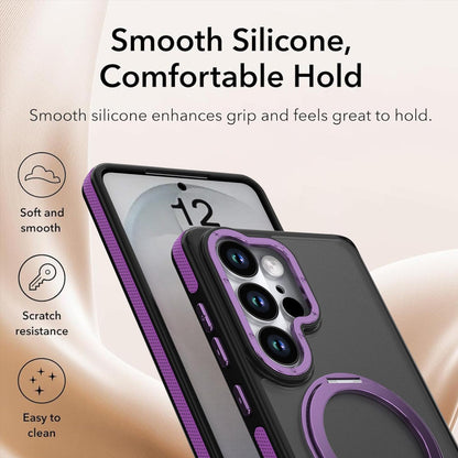 For Galaxy S26 Ultra 5G Dual Color Skin Feel 360 Degree Rotation Holder Magnetic Phone Case - Purple - EDA009691701D