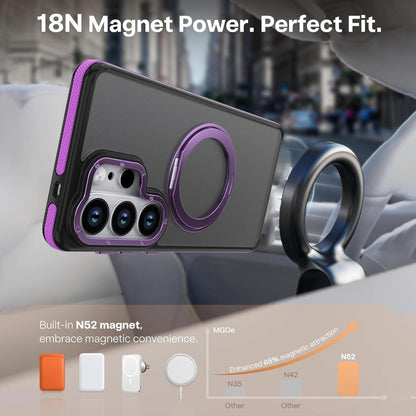 For Galaxy S26 Ultra 5G Dual Color Skin Feel 360 Degree Rotation Holder Magnetic Phone Case - Purple - EDA009691701D