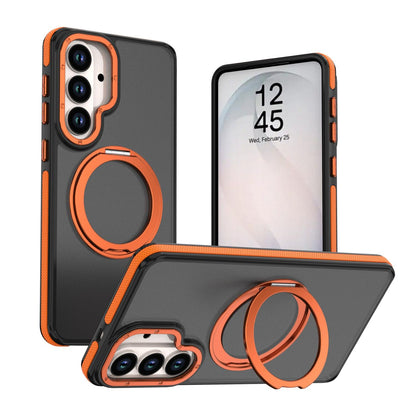 For Galaxy S26+ 5G Dual Color Skin Feel 360 Degree Rotation Holder Magnetic Phone Case - Orange - EDA009691702A