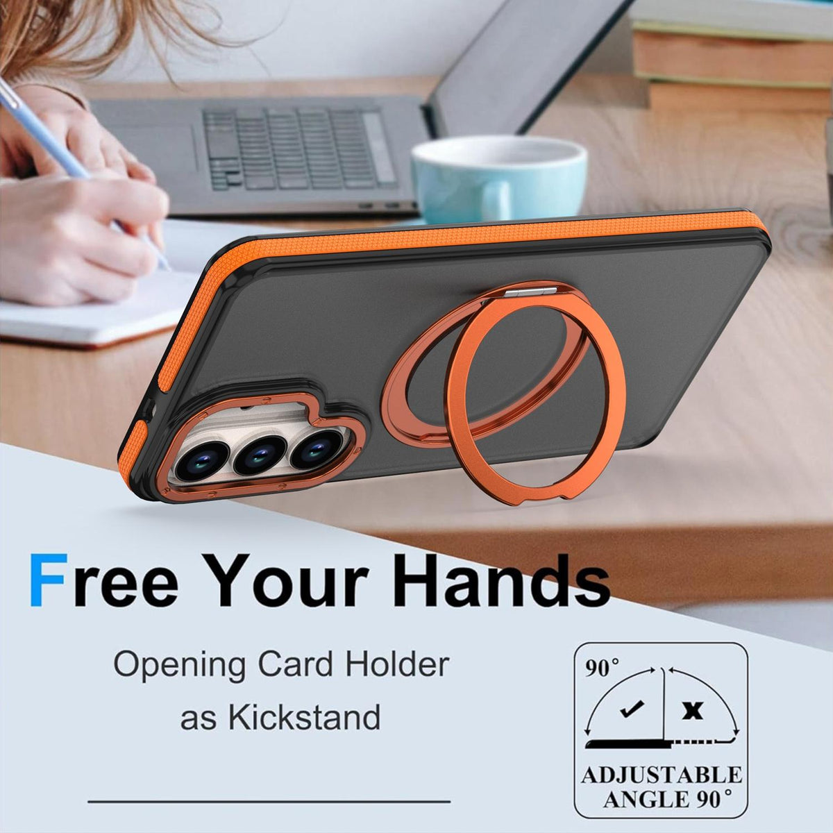 For Galaxy S26+ 5G Dual Color Skin Feel 360 Degree Rotation Holder Magnetic Phone Case - Orange - EDA009691702A