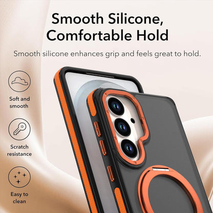 For Galaxy S26+ 5G Dual Color Skin Feel 360 Degree Rotation Holder Magnetic Phone Case - Orange - EDA009691702A