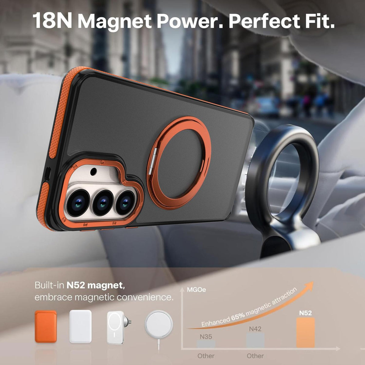 For Galaxy S26+ 5G Dual Color Skin Feel 360 Degree Rotation Holder Magnetic Phone Case - Orange - EDA009691702A