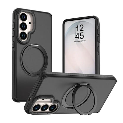 For Galaxy S26+ 5G Dual Color Skin Feel 360 Degree Rotation Holder Magnetic Phone Case - Black - EDA009691702B