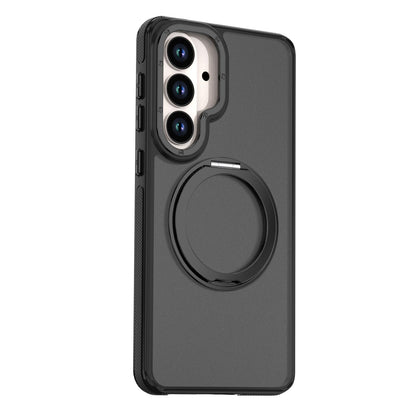 For Galaxy S26+ 5G Dual Color Skin Feel 360 Degree Rotation Holder Magnetic Phone Case - Black - EDA009691702B