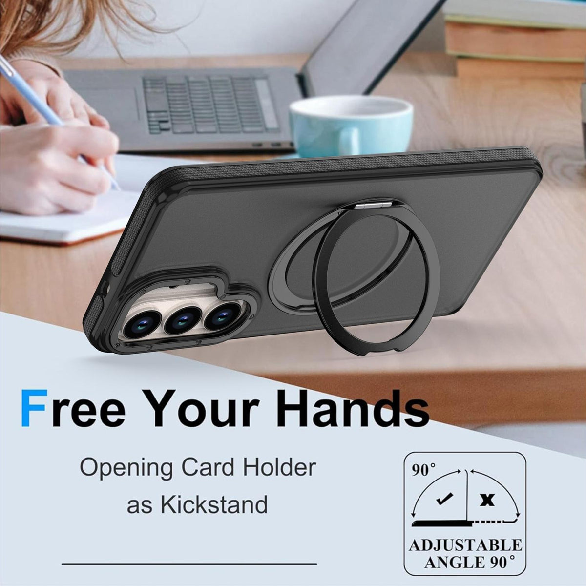 For Galaxy S26+ 5G Dual Color Skin Feel 360 Degree Rotation Holder Magnetic Phone Case - Black - EDA009691702B
