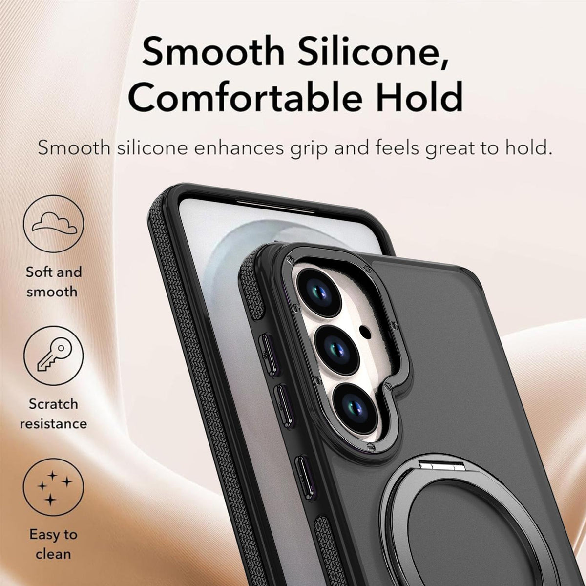 For Galaxy S26+ 5G Dual Color Skin Feel 360 Degree Rotation Holder Magnetic Phone Case - Black - EDA009691702B