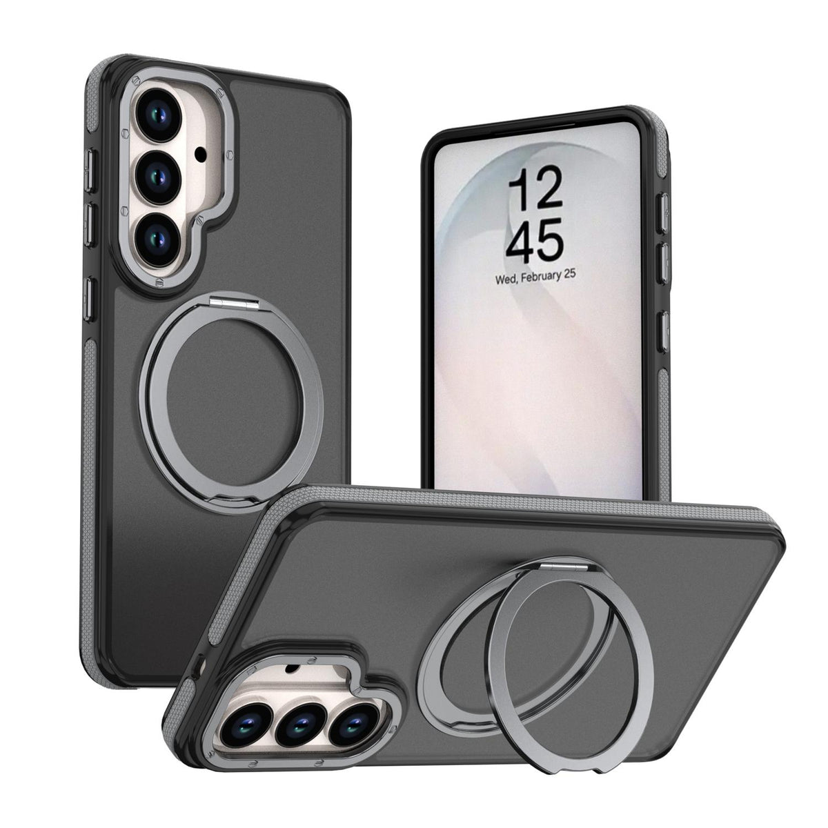 For Galaxy S26+ 5G Dual Color Skin Feel 360 Degree Rotation Holder Magnetic Phone Case - Grey - EDA009691702C