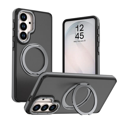 For Galaxy S26+ 5G Dual Color Skin Feel 360 Degree Rotation Holder Magnetic Phone Case - Grey - EDA009691702C