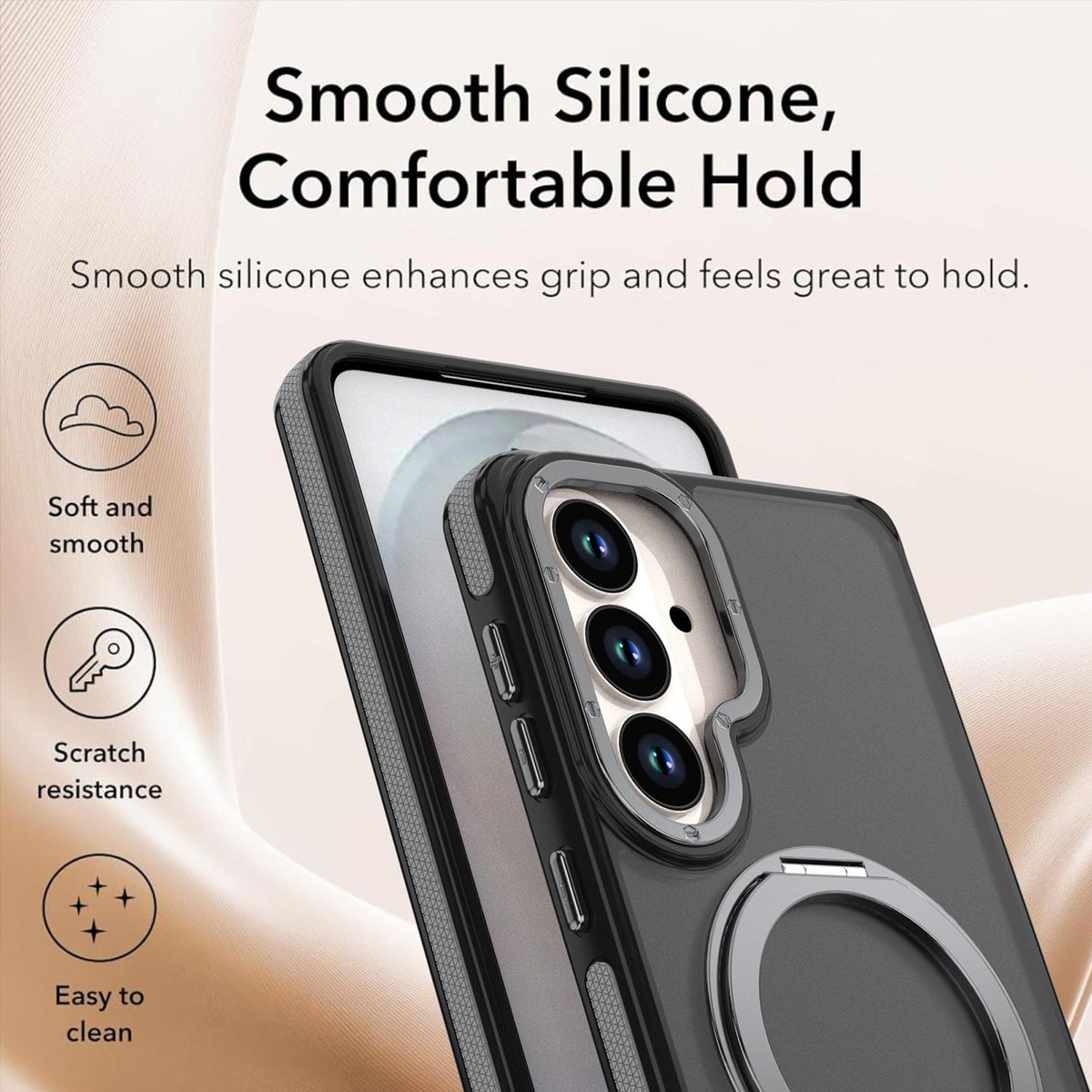 For Galaxy S26+ 5G Dual Color Skin Feel 360 Degree Rotation Holder Magnetic Phone Case - Grey - EDA009691702C