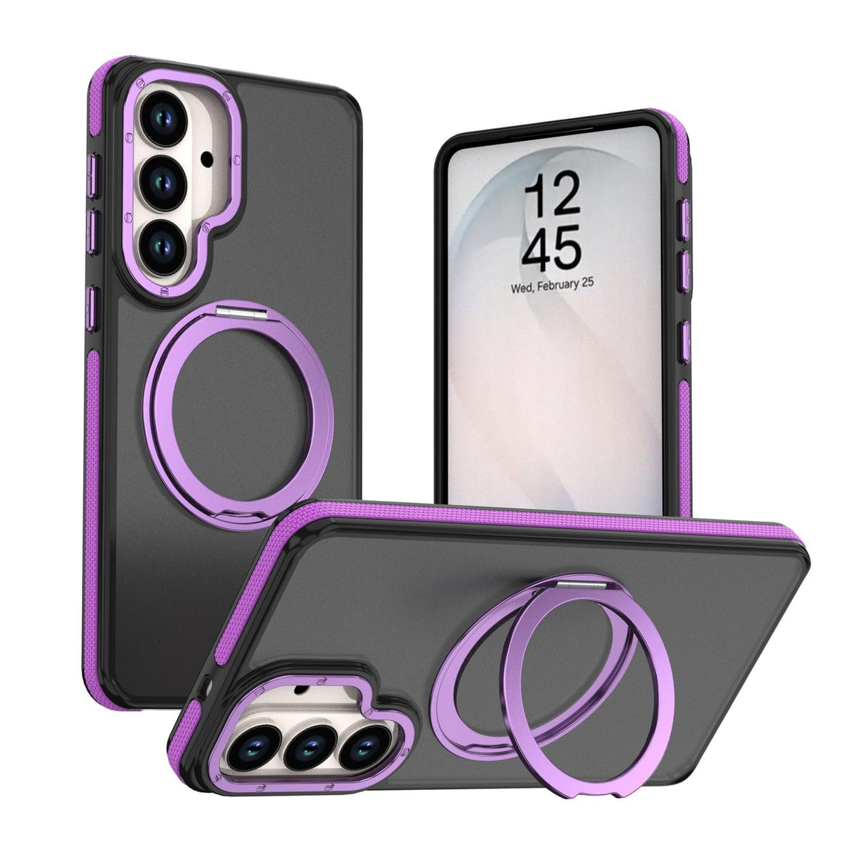 For Galaxy S26+ 5G Dual Color Skin Feel 360 Degree Rotation Holder Magnetic Phone Case - Purple - EDA009691702D