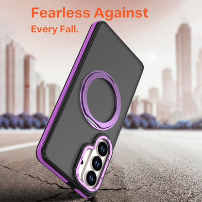For Galaxy S26+ 5G Dual Color Skin Feel 360 Degree Rotation Holder Magnetic Phone Case - Purple - EDA009691702D