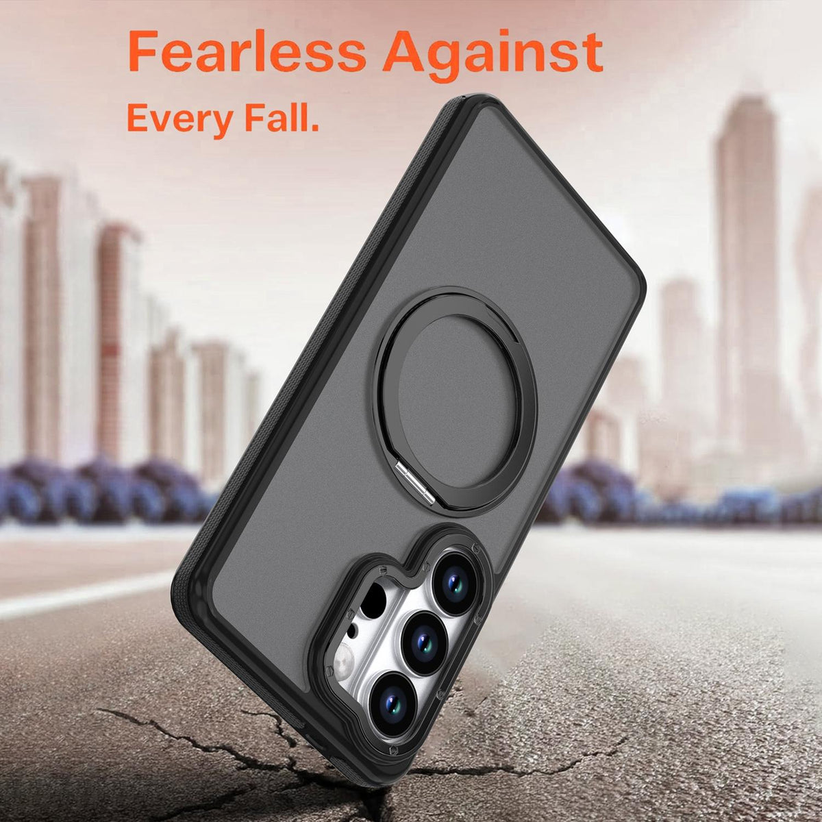 For Galaxy S25 Ultra 5G Dual Color Skin Feel 360 Degree Rotation Holder Magnetic Phone Case - Black - EDA009691704B