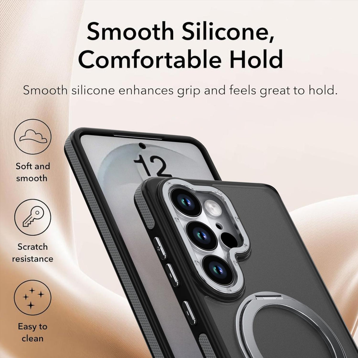 For Galaxy S25 Ultra 5G Dual Color Skin Feel 360 Degree Rotation Holder Magnetic Phone Case - Grey - EDA009691704C