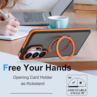 For Galaxy S24 Ultra 5G Dual Color Skin Feel 360 Degree Rotation Holder Magnetic Phone Case - Orange - EDA009691707A