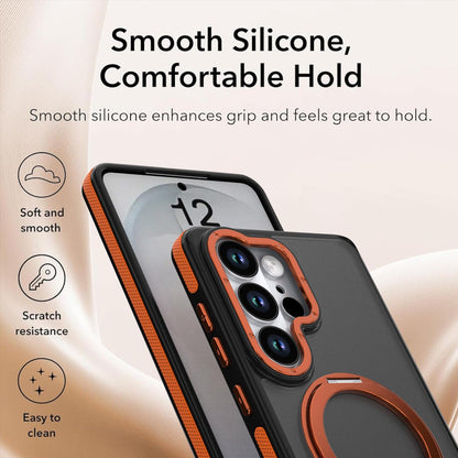 For Galaxy S24 Ultra 5G Dual Color Skin Feel 360 Degree Rotation Holder Magnetic Phone Case - Orange - EDA009691707A