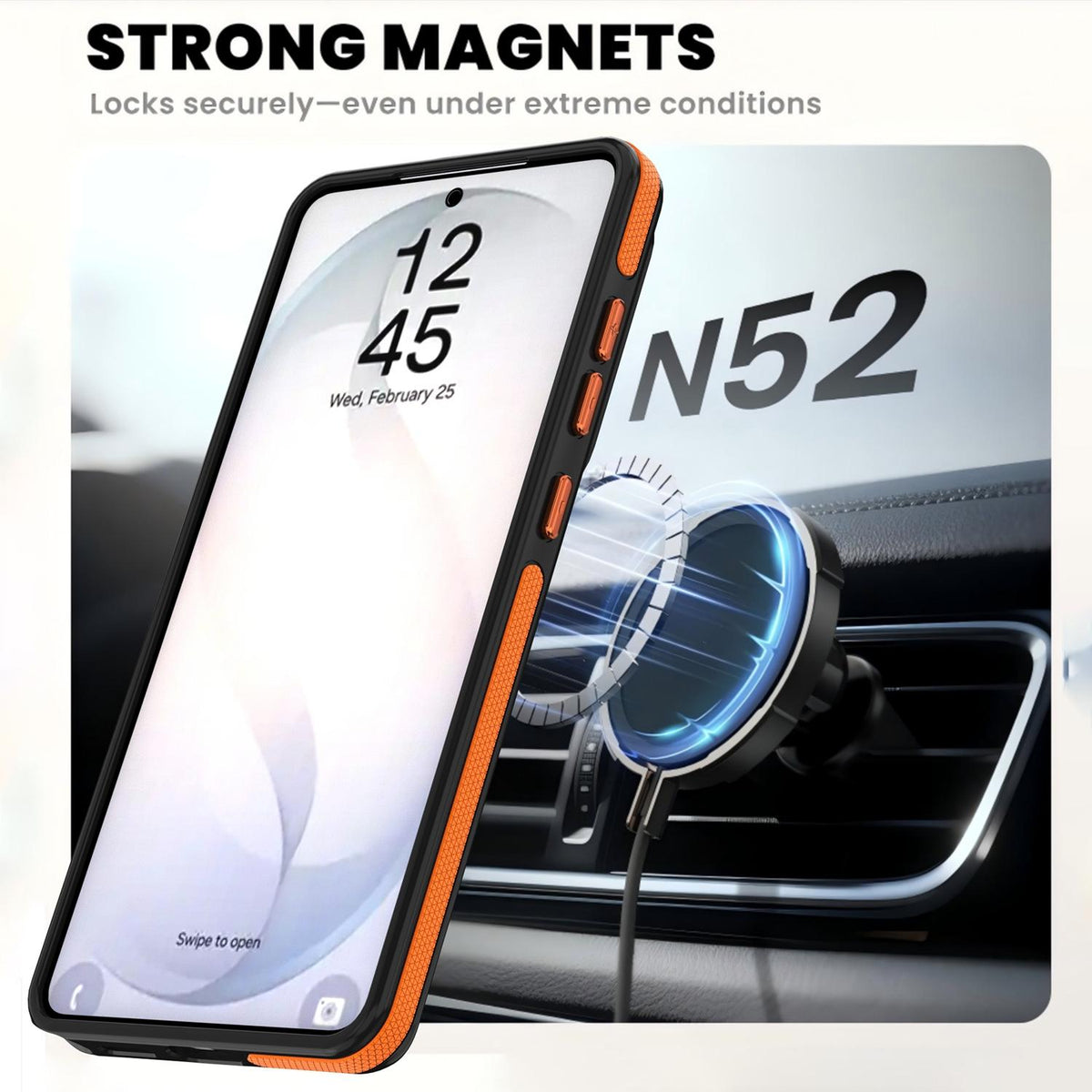 For Galaxy S24 Ultra 5G Dual Color Skin Feel 360 Degree Rotation Holder Magnetic Phone Case - Orange - EDA009691707A